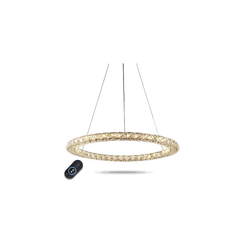 Lámpara colgante de cristal de anillo, moderna lámpara de techo de cristal, accesorios de lámpara de interior, regulable con control remoto