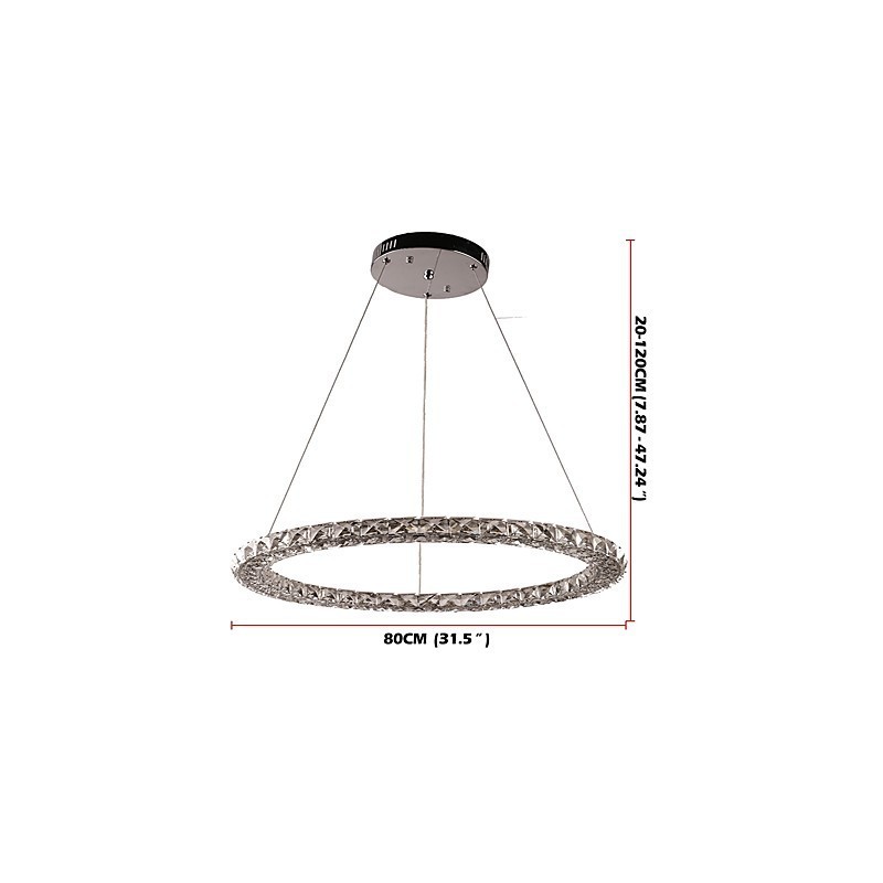 Lámpara colgante de cristal de anillo, moderna lámpara de techo de cristal, accesorios de lámpara de interior, regulable con control remoto