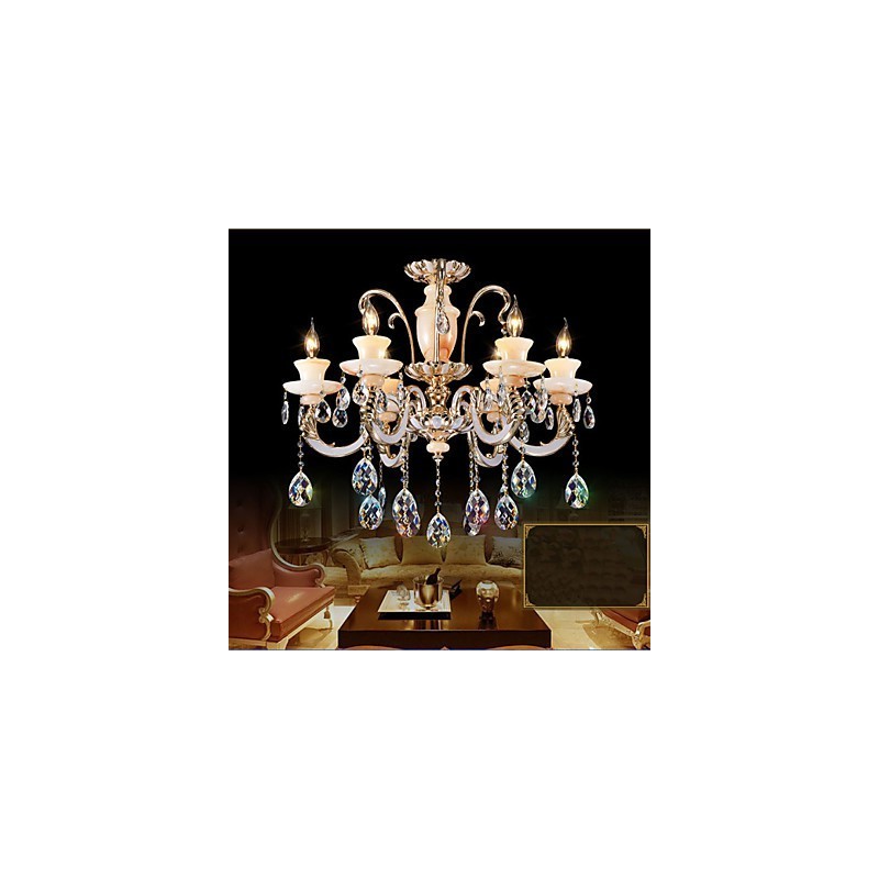 Lámpara colgante de cristal de jade de alta calidad europea, lámpara colgante de aleación de zinc con atmósfera, lámpara de cristal con forma de vela