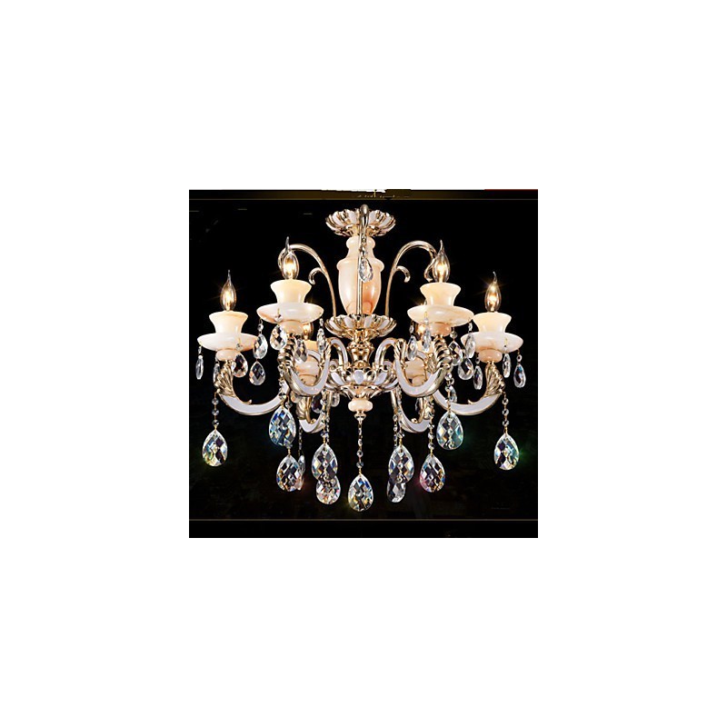 Lámpara colgante de cristal de jade de alta calidad europea, lámpara colgante de aleación de zinc con atmósfera, lámpara de cristal con forma de vela