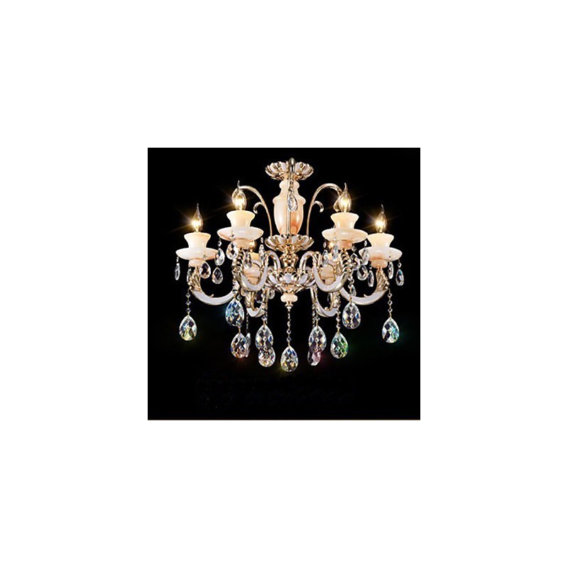 Lámpara colgante de cristal de jade de alta calidad europea, lámpara colgante de aleación de zinc con atmósfera, lámpara de cristal con forma de vela