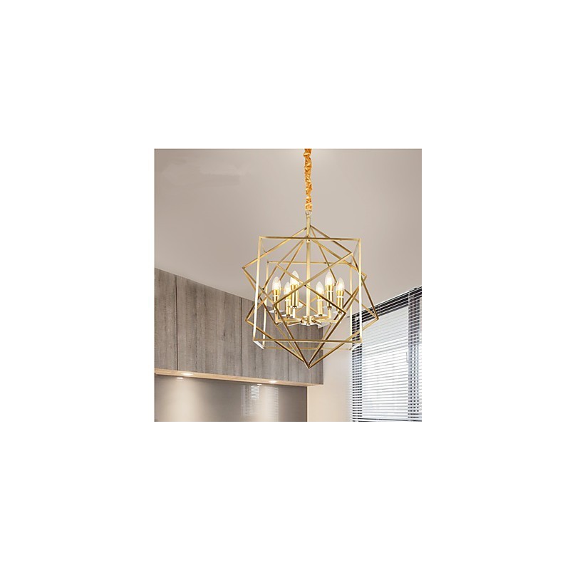 Lámpara de araña de metal con diseño de farol de latón