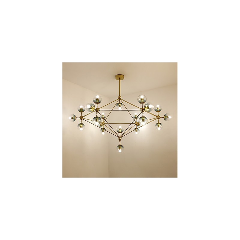 Lámpara colgante de cristal y metal Modo de estilo europeo posmoderno Twenty_one Light para decorar el vestíbulo, lámpara de araña industrial