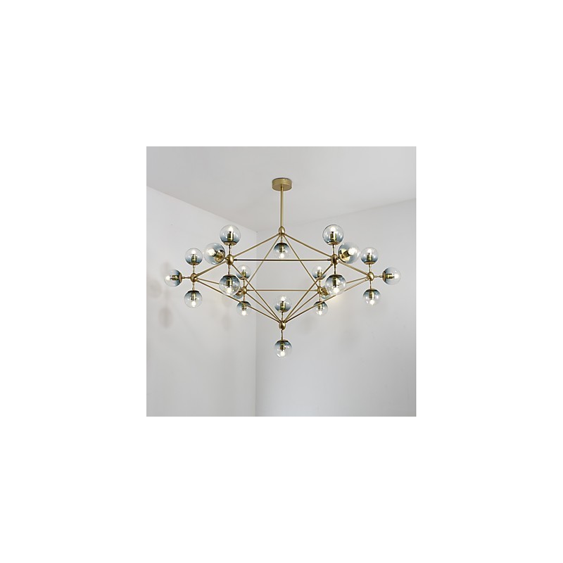Lámpara colgante de cristal y metal Modo de estilo europeo posmoderno Twenty_one Light para decorar el vestíbulo, lámpara de araña industrial