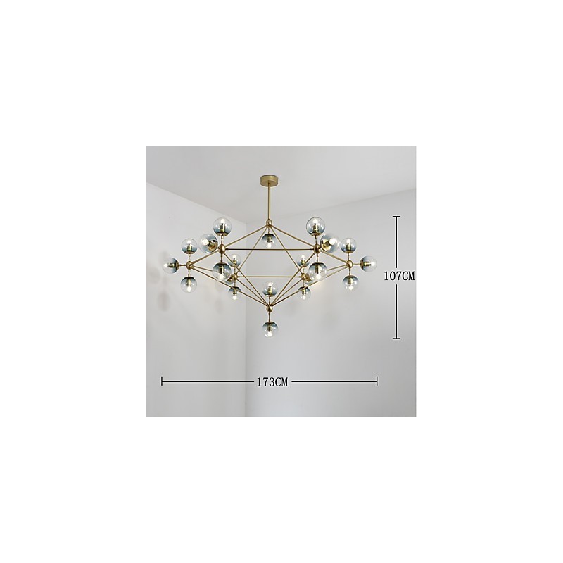 Lámpara colgante de cristal y metal Modo de estilo europeo posmoderno Twenty_one Light para decorar el vestíbulo, lámpara de araña industrial