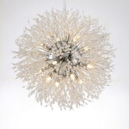 Lámpara de araña de metal y cristal con forma de diente de león cromado con forma de globo de fuegos artificiales