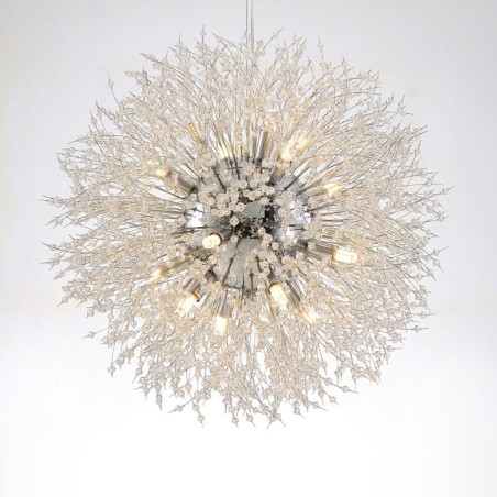 Lámpara de araña de metal y cristal con forma de diente de león cromado con forma de globo de fuegos artificiales Lámpara de araña de metal y cristal con forma de diente de león cromado con forma de globo de fuegos artificiales