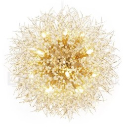 Lámpara de araña de metal y cristal con forma de diente de león cromado con forma de globo de fuegos artificiales