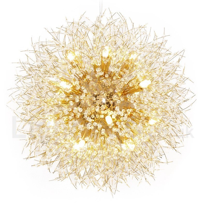 Lámpara de araña de metal y cristal con forma de diente de león cromado con forma de globo de fuegos artificiales