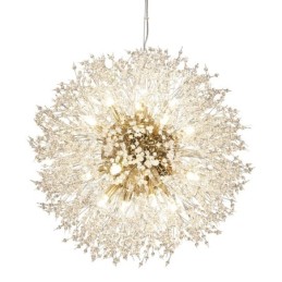 Lámpara de araña de metal y cristal con forma de diente de león cromado con forma de globo de fuegos artificiales