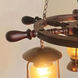 Lámpara de araña de bambú con pintura retro de madera