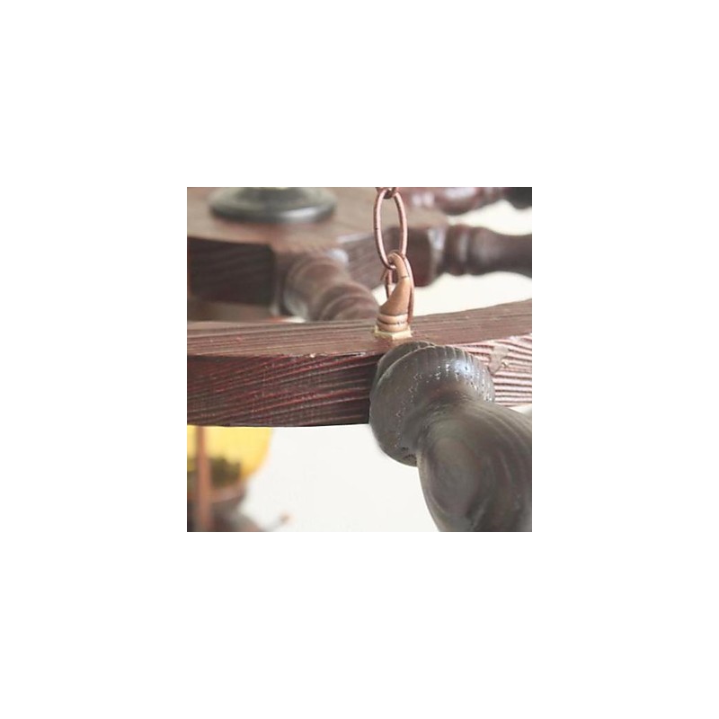 Lámpara de araña de bambú con pintura retro de madera