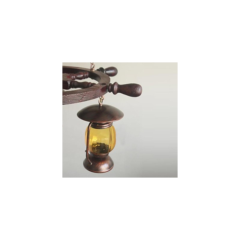 Lámpara de araña de bambú con pintura retro de madera