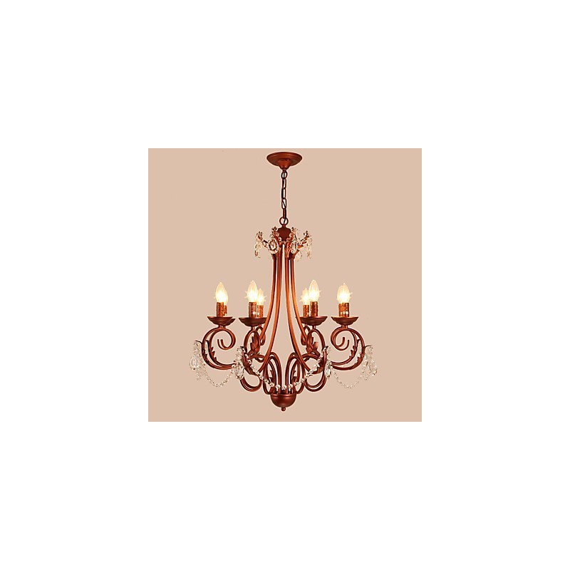 Lámpara de araña de 8 luces, moderna, contemporánea, tradicional, estilo logia, vintage, retro, estilo campestre, con detalles en metal y cristal.