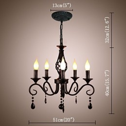 Lámpara de araña de cristal tradicional, iluminación interior, 5 velas, lámpara de araña sencilla
