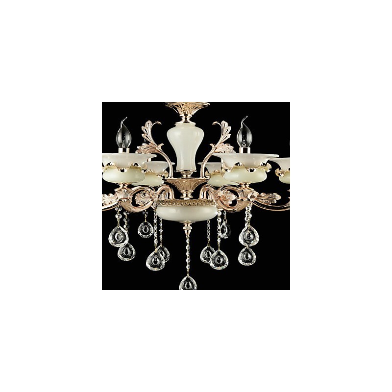 Lámpara de araña de metal estilo mini de cristal con 6 bombillas, con una característica clásica tradicional de aleación de zinc.