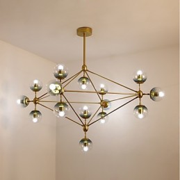 Lámpara colgante de cristal y metal Modo de estilo europeo posmoderno de quince luces para decorar el vestíbulo, lámpara de araña industrial