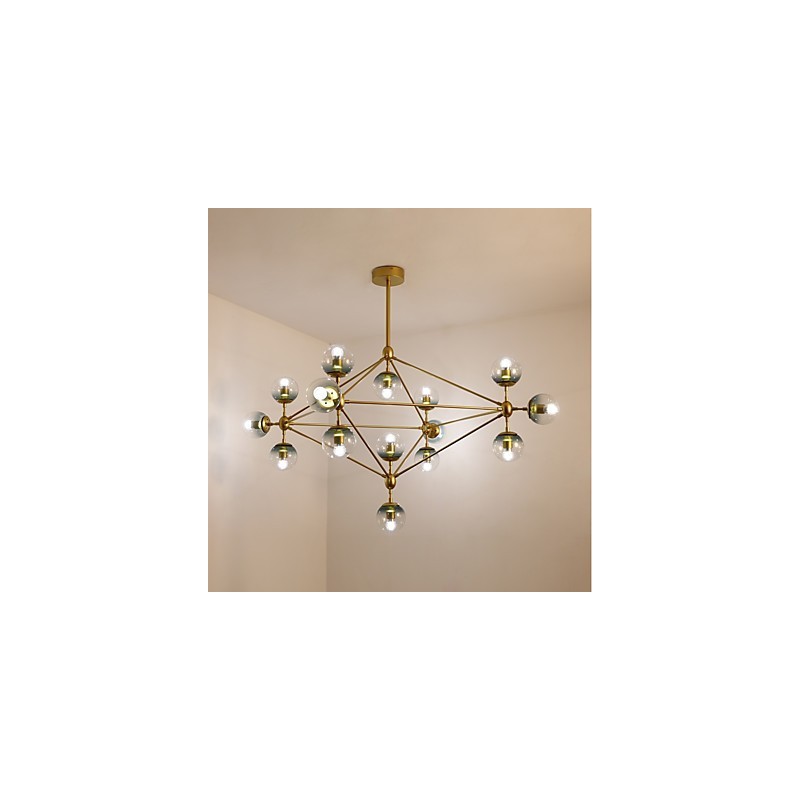 Lámpara colgante de cristal y metal Modo de estilo europeo posmoderno de quince luces para decorar el vestíbulo, lámpara de araña industrial