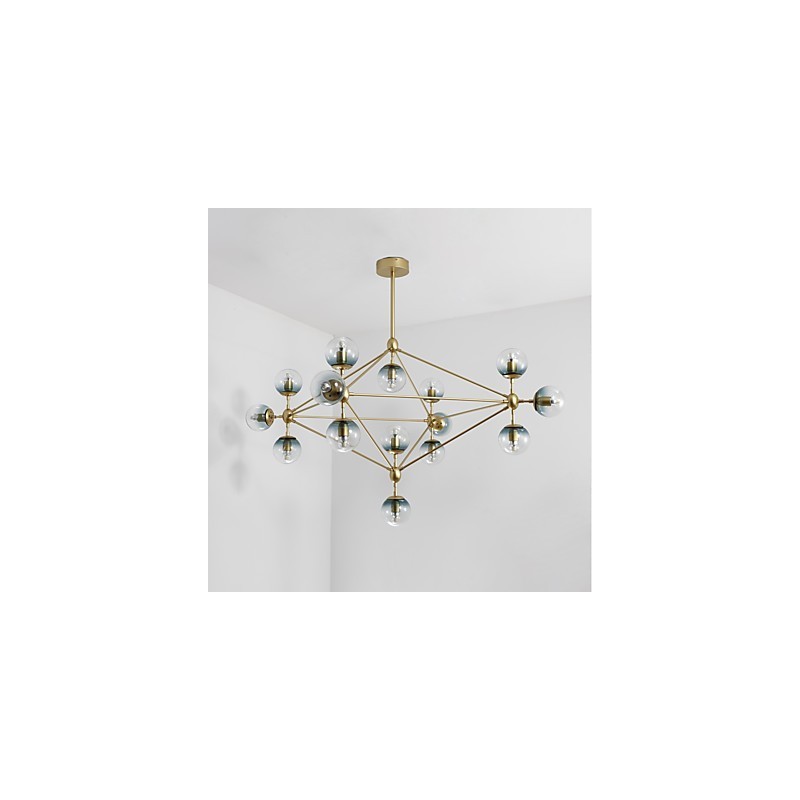 Lámpara colgante de cristal y metal Modo de estilo europeo posmoderno de quince luces para decorar el vestíbulo, lámpara de araña industrial