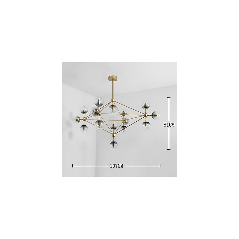 Lámpara colgante de cristal y metal Modo de estilo europeo posmoderno de quince luces para decorar el vestíbulo, lámpara de araña industrial