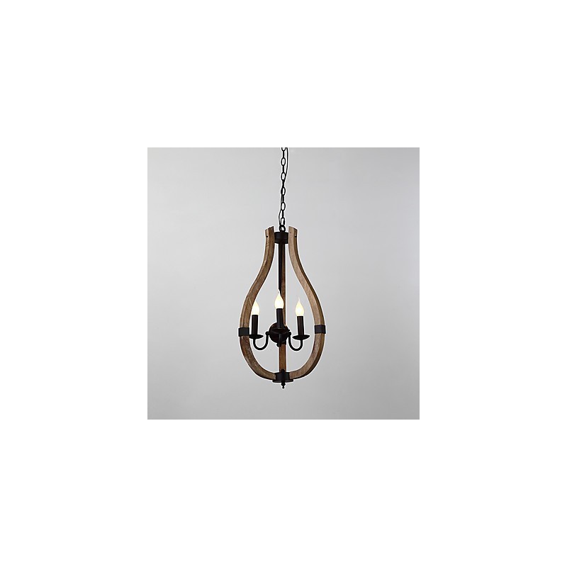 Lámpara colgante decorativa de tres luces con diseño de pintura vintage en estilo mini de madera y bambú.