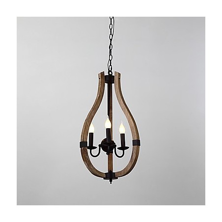 Lámpara colgante decorativa de tres luces con diseño de pintura vintage en estilo mini de madera y bambú. Lámpara colgante decorativa de tres luces con diseño de pintura vintage en estilo mini de madera y bambú.