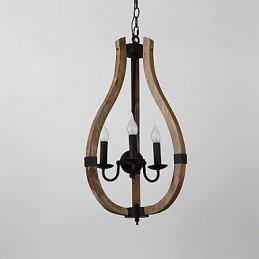 Lámpara colgante decorativa de tres luces con diseño de pintura vintage en estilo mini de madera y bambú.