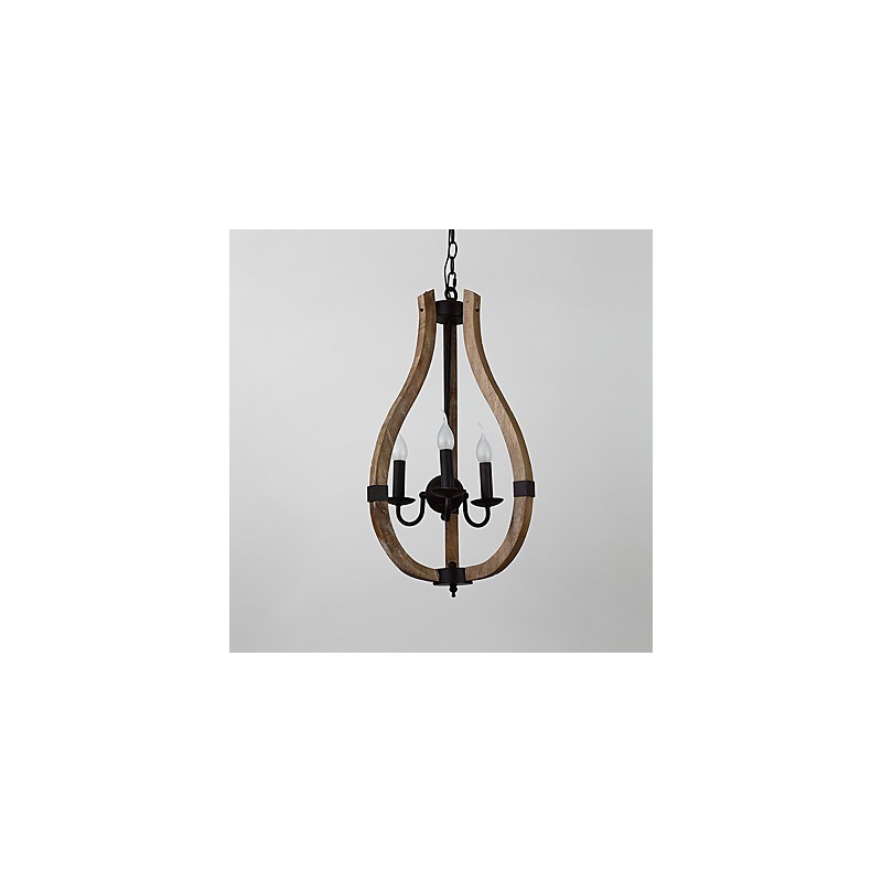 Lámpara colgante decorativa de tres luces con diseño de pintura vintage en estilo mini de madera y bambú.