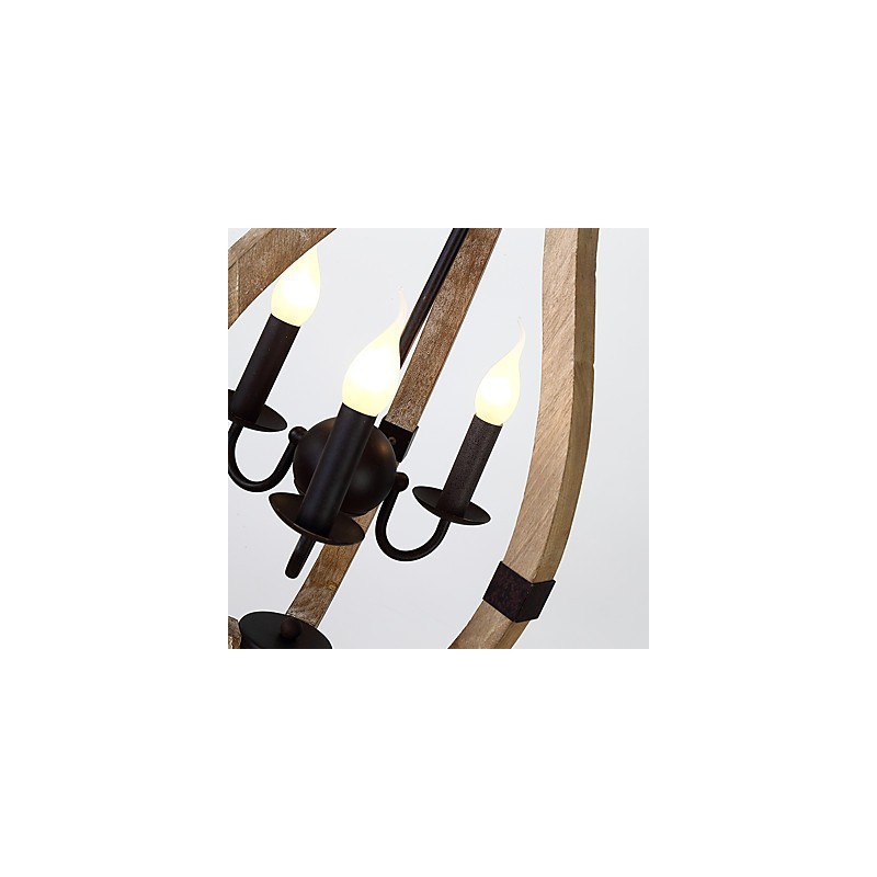 Lámpara colgante decorativa de tres luces con diseño de pintura vintage en estilo mini de madera y bambú.