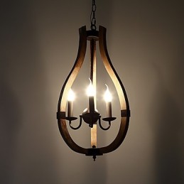 Lámpara colgante decorativa de tres luces con diseño de pintura vintage en estilo mini de madera y bambú.