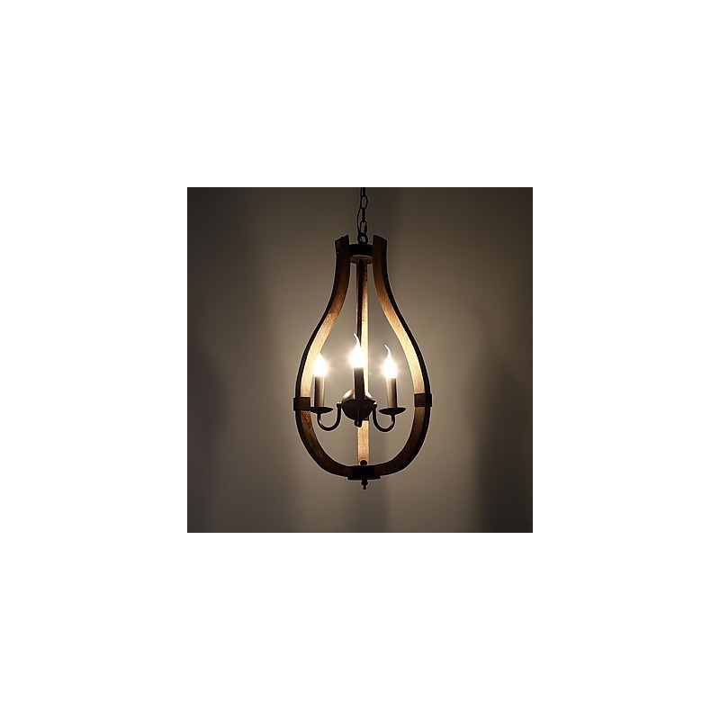 Lámpara colgante decorativa de tres luces con diseño de pintura vintage en estilo mini de madera y bambú.