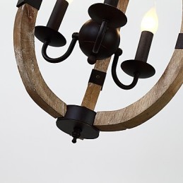 Lámpara colgante decorativa de tres luces con diseño de pintura vintage en estilo mini de madera y bambú.
