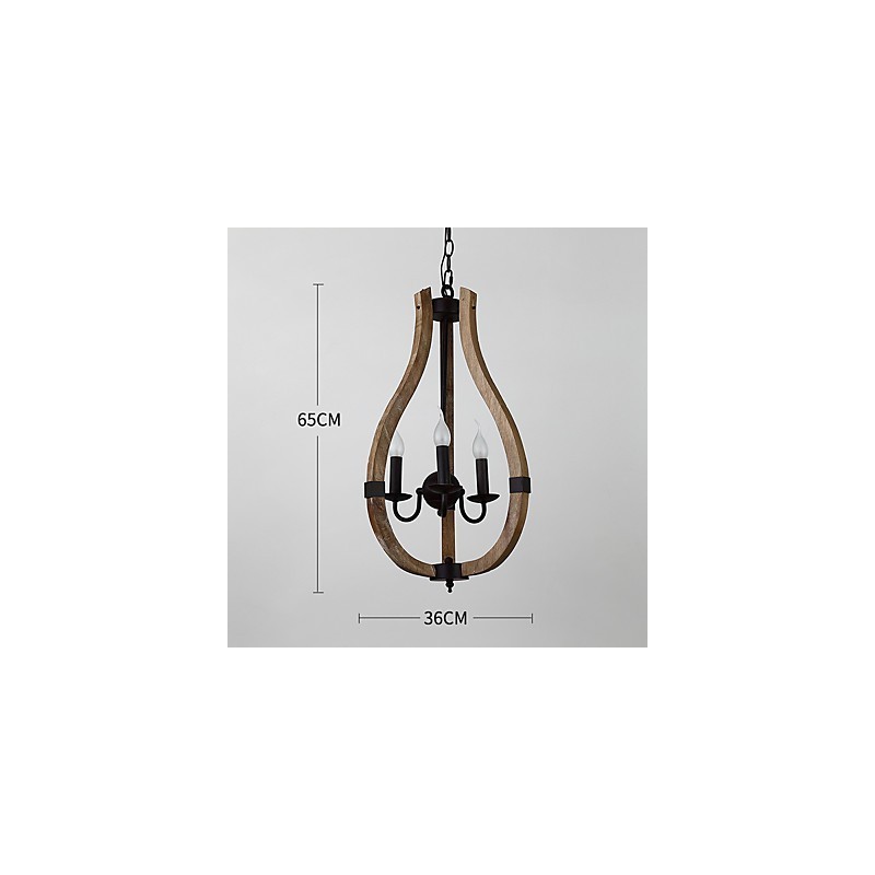 Lámpara colgante decorativa de tres luces con diseño de pintura vintage en estilo mini de madera y bambú.
