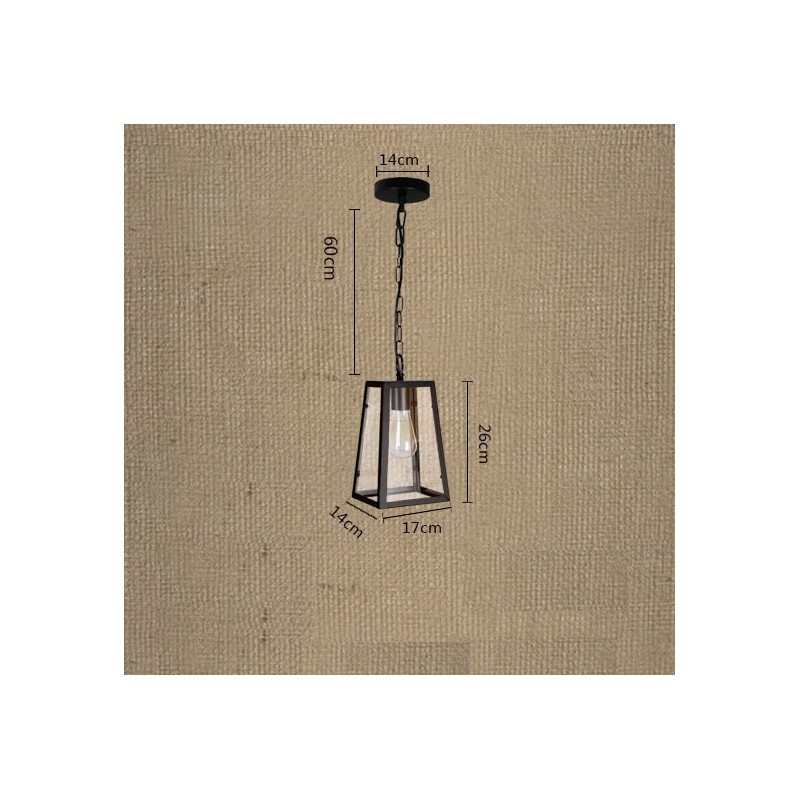 Lámpara colgante vintage de metal con pantalla de cristal