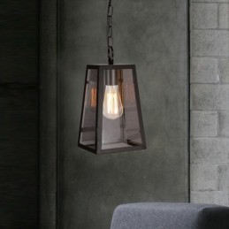 Lámpara colgante vintage de metal con pantalla de cristal