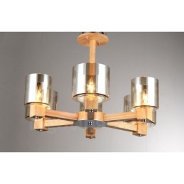Lámpara de araña de estilo nórdico contemporáneo moderno de madera de 6 luces con pantalla de cristal