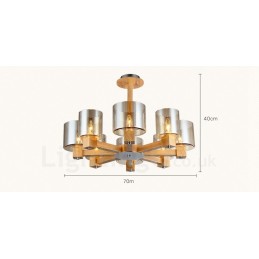 Lámpara de araña de estilo nórdico contemporáneo moderno de 8 luces de madera con pantalla de cristal