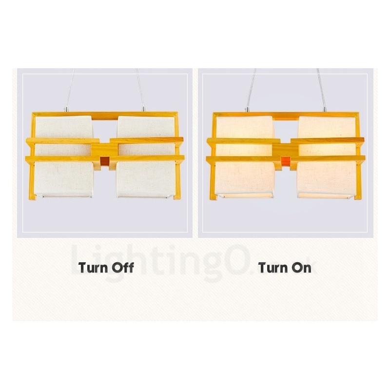Lámpara colgante retro vintage de madera de 2 luces con pantalla de tela