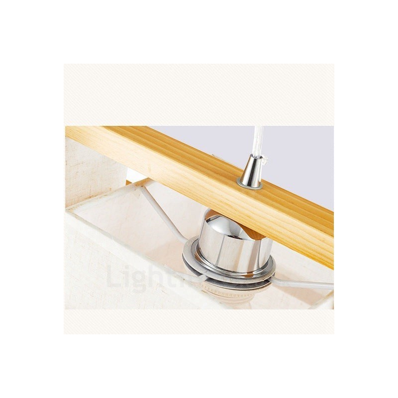 Lámpara colgante retro vintage de madera de 2 luces con pantalla de tela