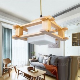 1 Lámpara colgante de madera moderna contemporánea de estilo nórdico con pantalla de cristal