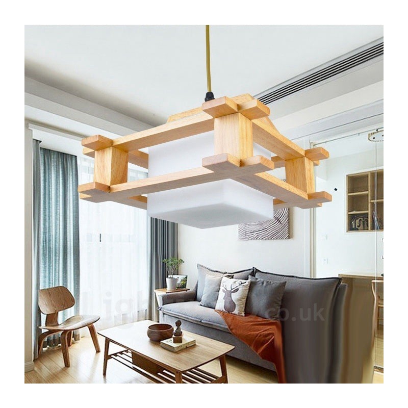 1 Lámpara colgante de madera moderna contemporánea de estilo nórdico con pantalla de cristal