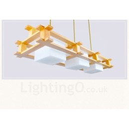 Lámpara colgante de 3 luces de madera moderna de estilo nórdico contemporáneo con pantalla de cristal