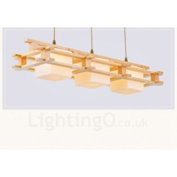 Lámpara colgante de 3 luces de madera moderna de estilo nórdico contemporáneo con pantalla de cristal
