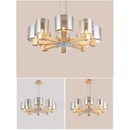 Lámpara colgante de estilo nórdico contemporáneo moderno de madera de 8 luces con pantalla de vidrio