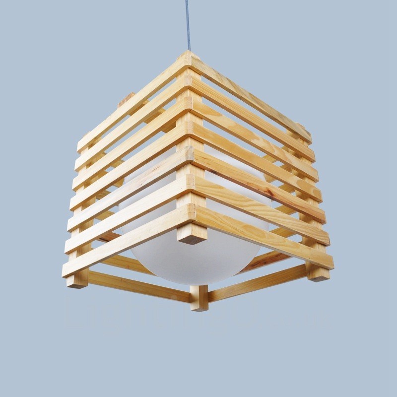 1 Lámpara colgante de madera moderna contemporánea de estilo nórdico con pantalla de cristal