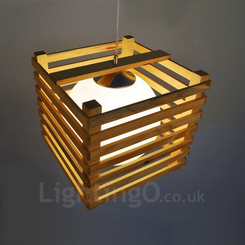 1 Lámpara colgante de madera moderna contemporánea de estilo nórdico con pantalla de cristal