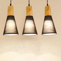 Lámpara colgante contemporánea moderna de madera de 3 luces con pantalla de tela