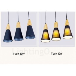 Lámpara colgante contemporánea moderna de madera de 3 luces con pantalla de tela