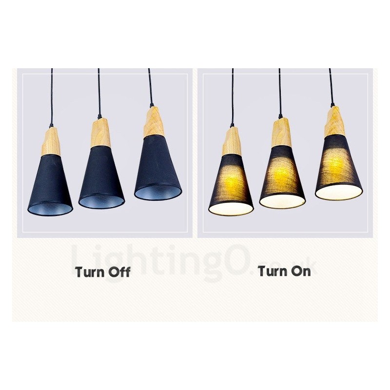 Lámpara colgante contemporánea moderna de madera de 3 luces con pantalla de tela