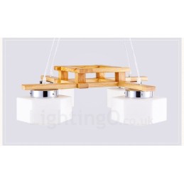 Lámpara colgante de estilo nórdico contemporáneo moderno de madera de 4 luces con pantalla de vidrio